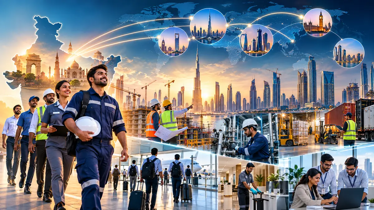 Indian skilled professionals connecting with overseas careers across construction, logistics, hospitality and global destinations